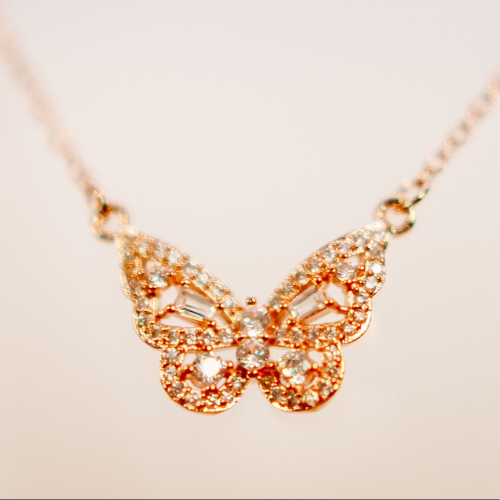 rose gold butterfly rhinestone necklace